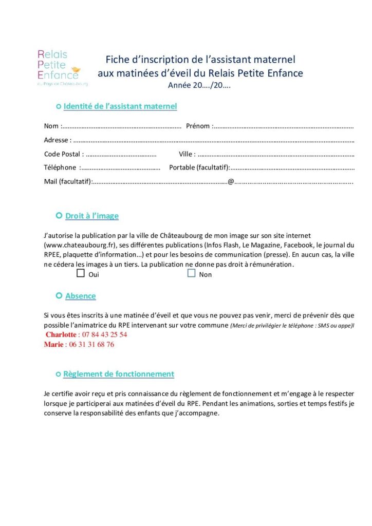 Image du document Fiche d’inscription à l’espace jeux pour les assistants maternels