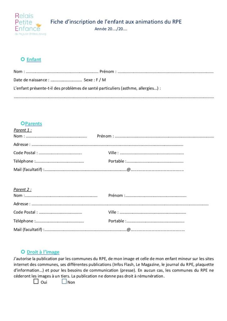 Image du document Fiche d’inscription à l’espace jeux pour les enfants