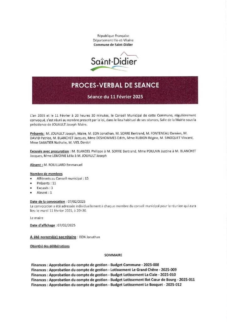 Image du document Procès Verbal du Conseil Municipal de Février