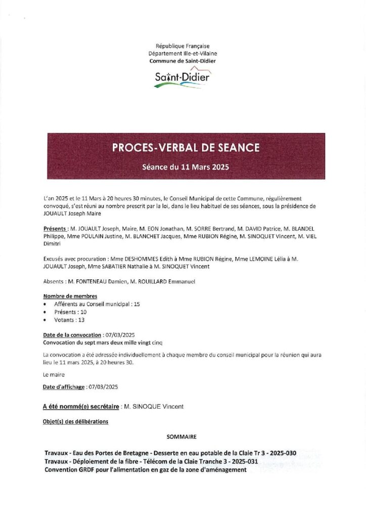 Image du document Procès verbal du Conseil Municipal de Mars