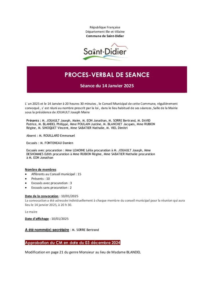 Image du document Procès-verbal du Conseil Municipal Janvier