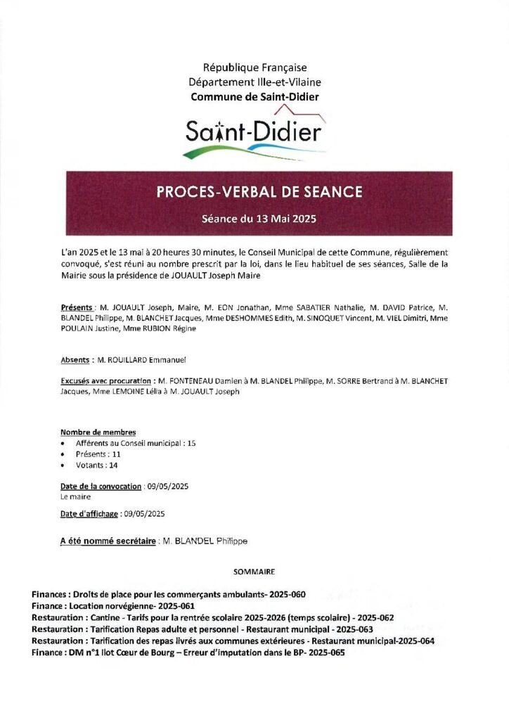 Image du document Procès-verbal du conseil municipal de Mai 2025