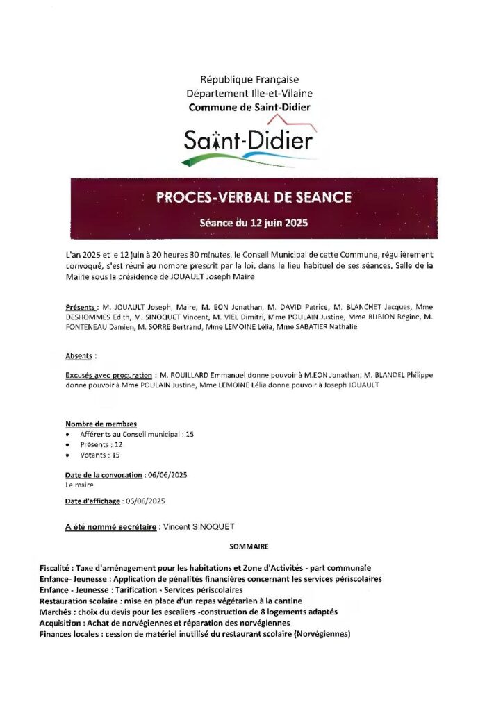 Image du document Procès Verbal du Conseil Municipal de Juin 2025