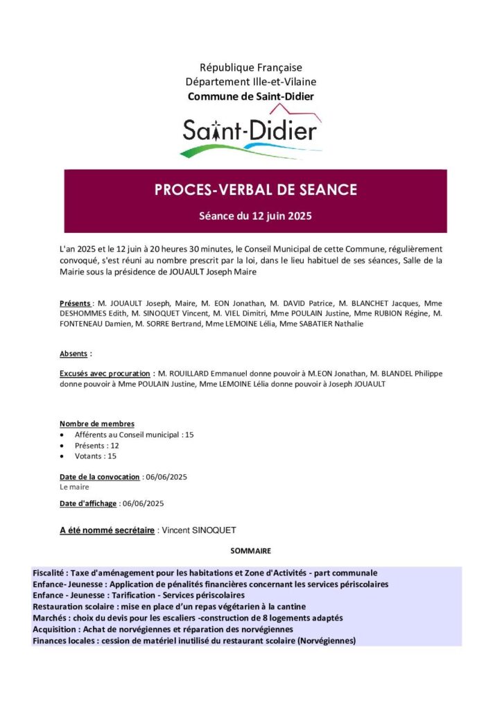 Image du document Procès verbal du Conseil Municipal de Juin 2025