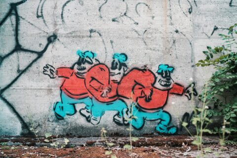 red and blue animal graffiti