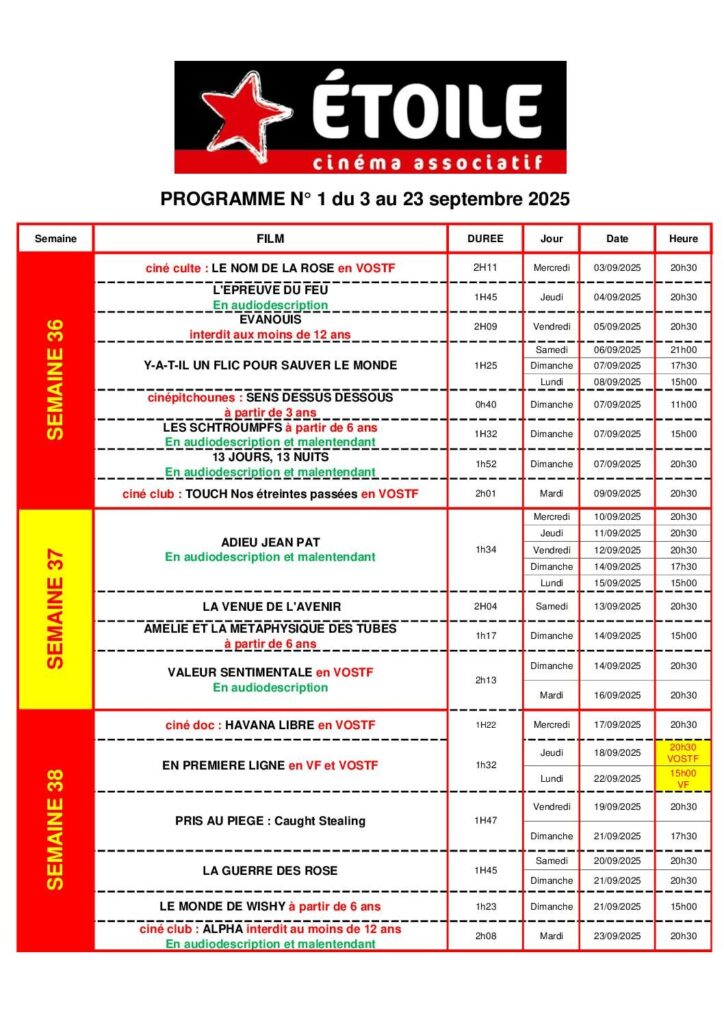 Image du document Programme du 4 au 24 septembre 2025
