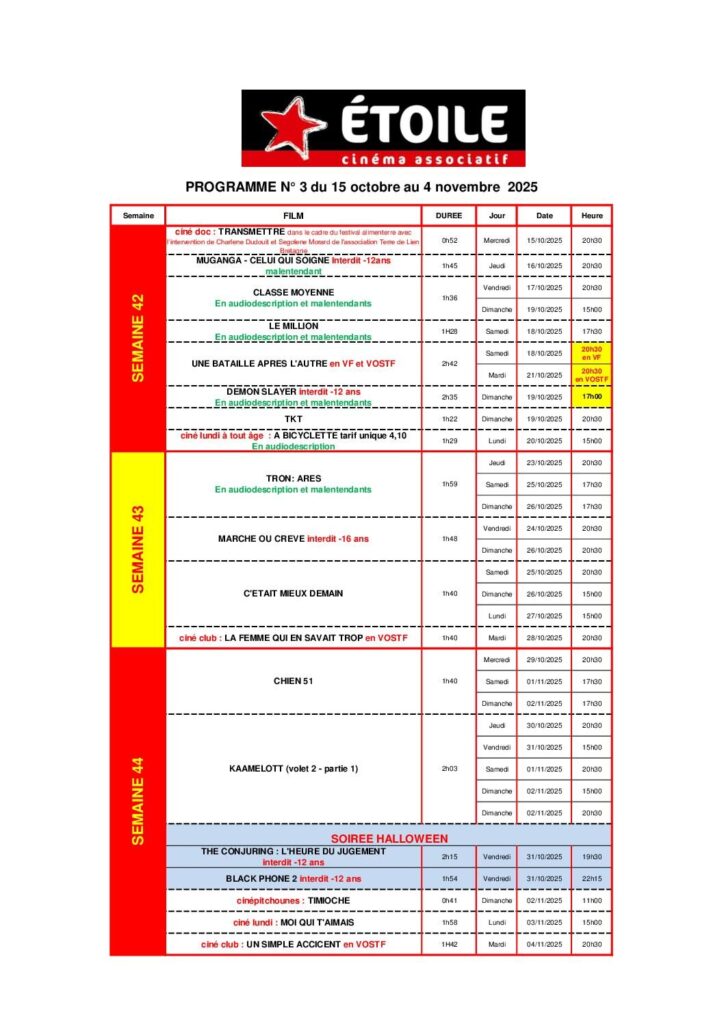 Image du document Programme du 15 Octobre au 4 Novembre 2025