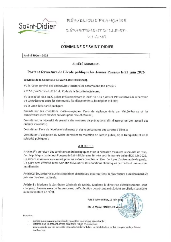Image du document Arrêté municipal – Fermeture exceptionnelle de l&rsquo;école publique